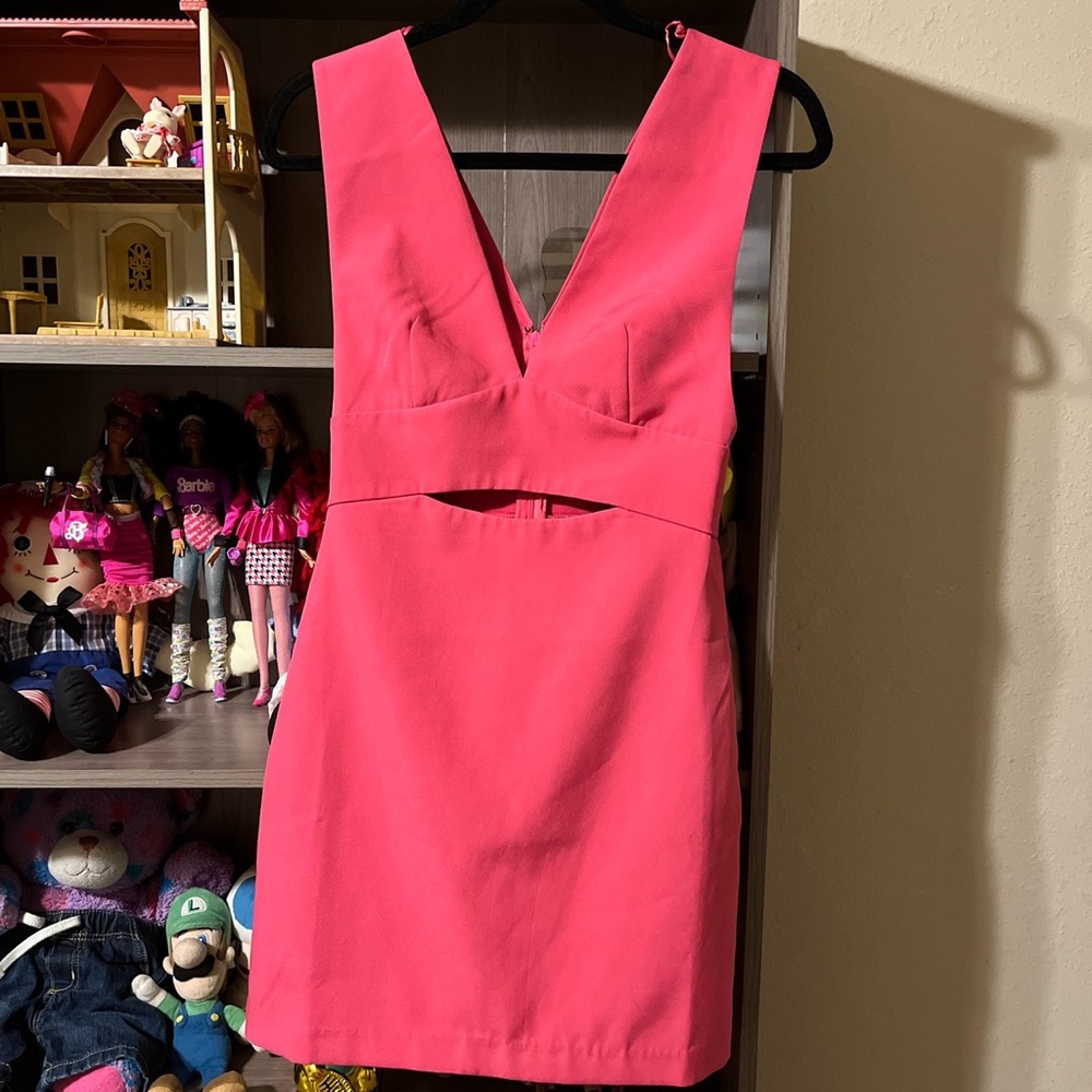 Endless Rose hot pink V neckline mini dress with mid cut.